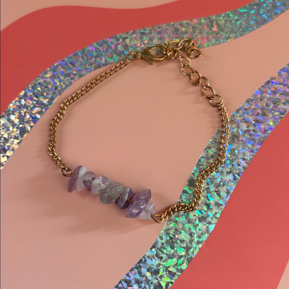 Gold Chain Bracelet with Purple Stones